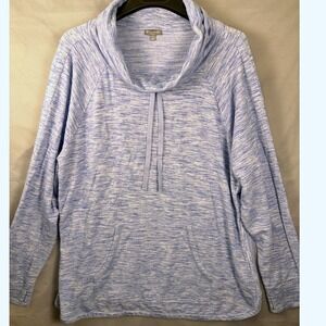 T by Talbots Wmns 2X Blue Marled Cowl Neck Pullover Hoodie Sweatshirt Top